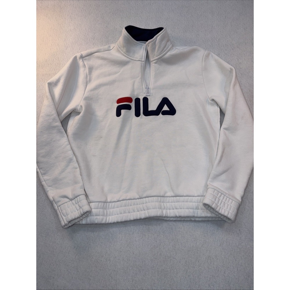 FILA Women's Medium White 1/4 Zip Sweatshirt‎ Long Sleeve EUC